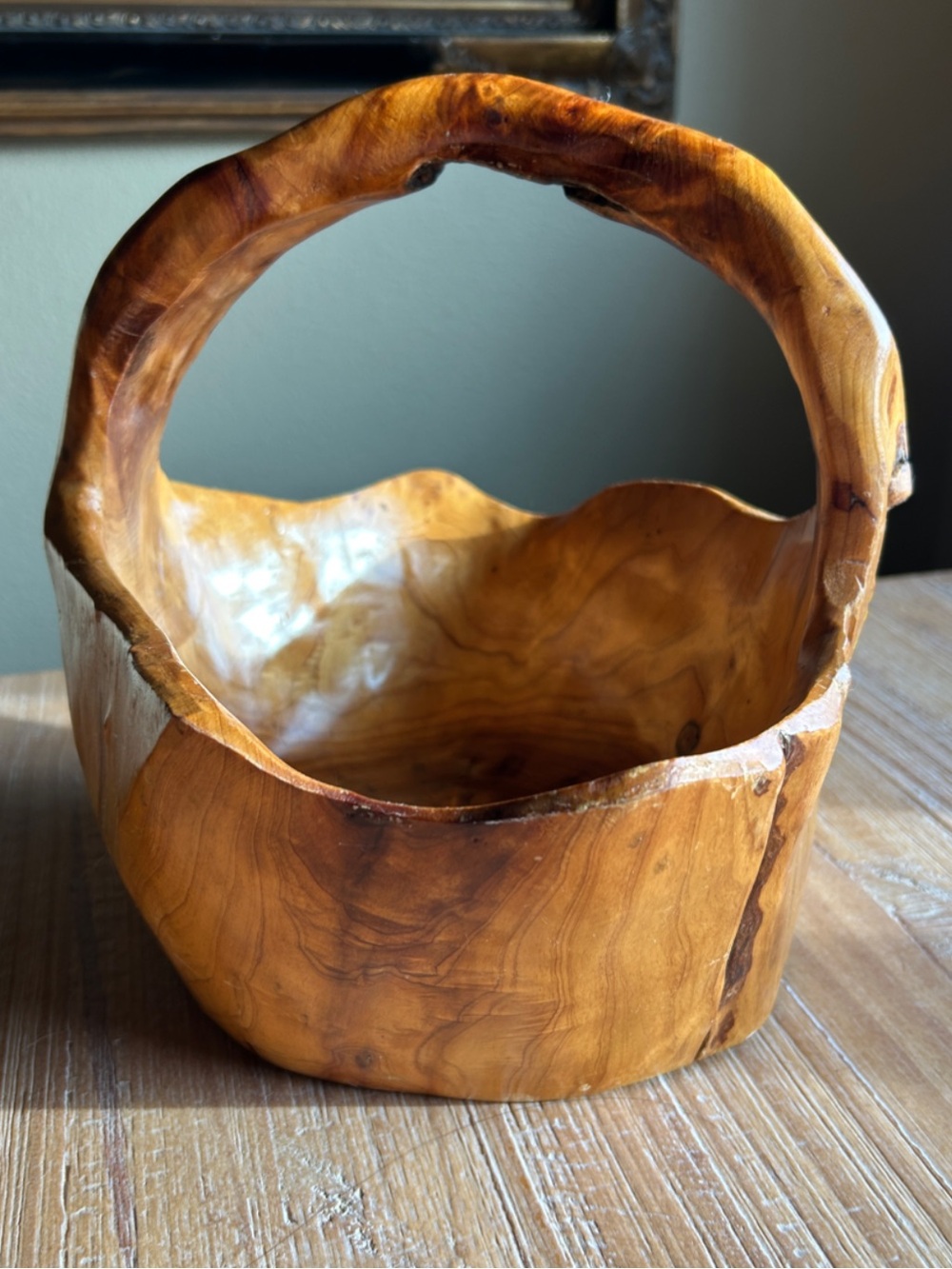 Hand Carved Burl Wood Basket - Rustic Decor Natural Foreging Whimsical Basket - Picture 4 of 16